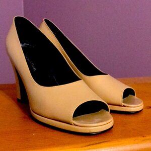 Beige open toe heels
